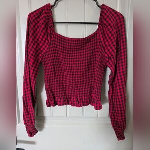 SO Womans Medium Red Checkered Long Sleeve Crop Top Nwot